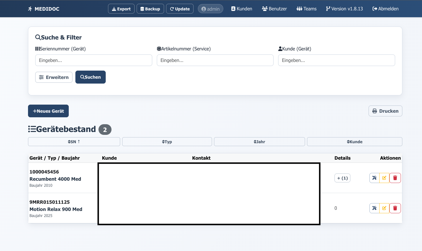 Medidoc Benutzeroberfläche
